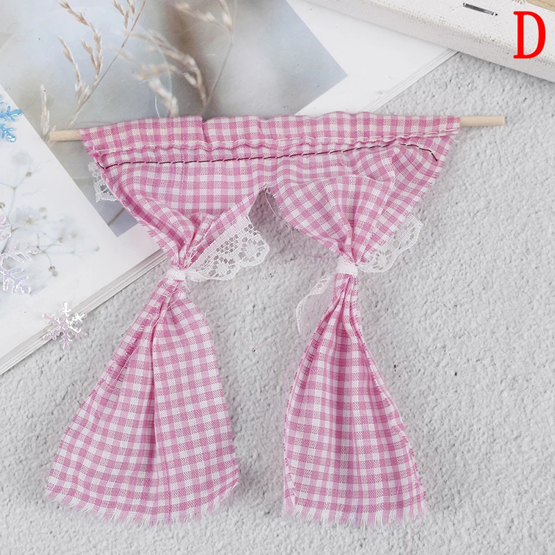 Кукольный домик Миниатюрные милые решетки и кружева розовый хлопок занавес для