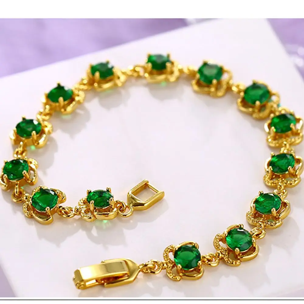 

Green Zirconia Paved Bracelet Sparkling Jewelry Yellow Gold Filled Girls Womens Bracelet Wrist Chain Gift