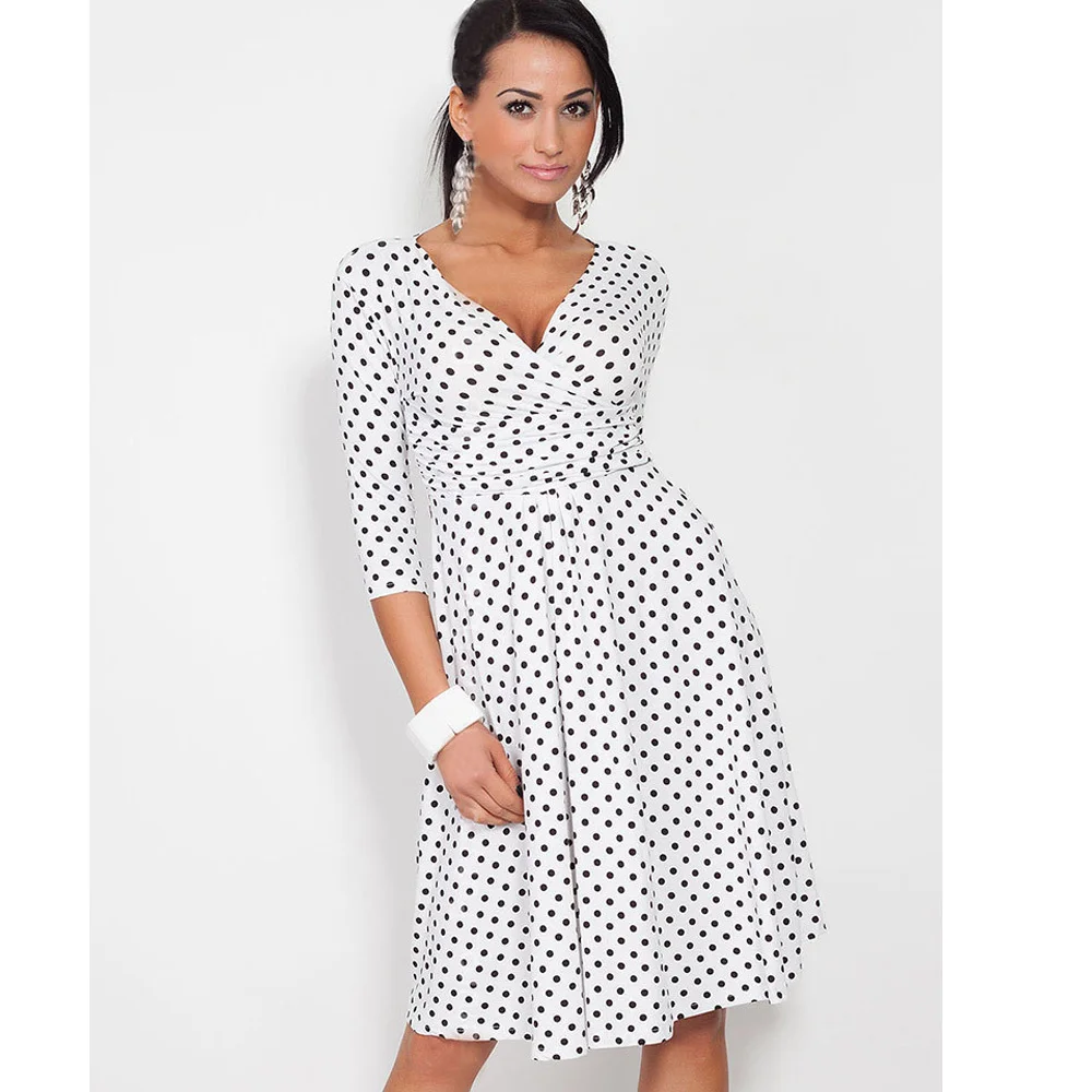 Женское платье в горошек с V образным вырезом|dress size|women dressdresses free shipping |
