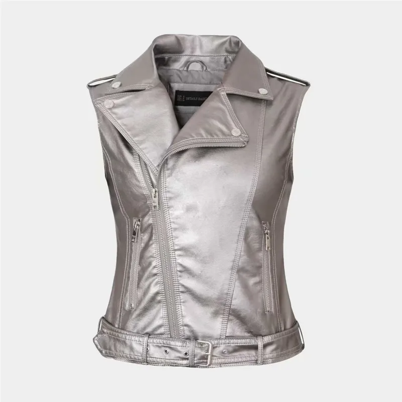

WSYORE Women faux Leather Vests Ladies Motorcycle Zippers PU Vest 2020 New Spirng Slim tactical Rivet Waist Coat female NS319