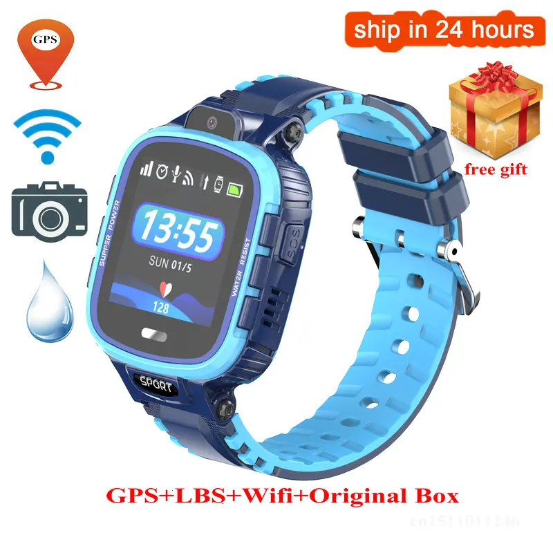 Синий Gps Смарт-часы детская камера IP67 Водонепроницаемый Wifi трекер телефон Smartwatch Дети SOS монитор позиционирования часы 500 мАч батарея - Цвет: Синий