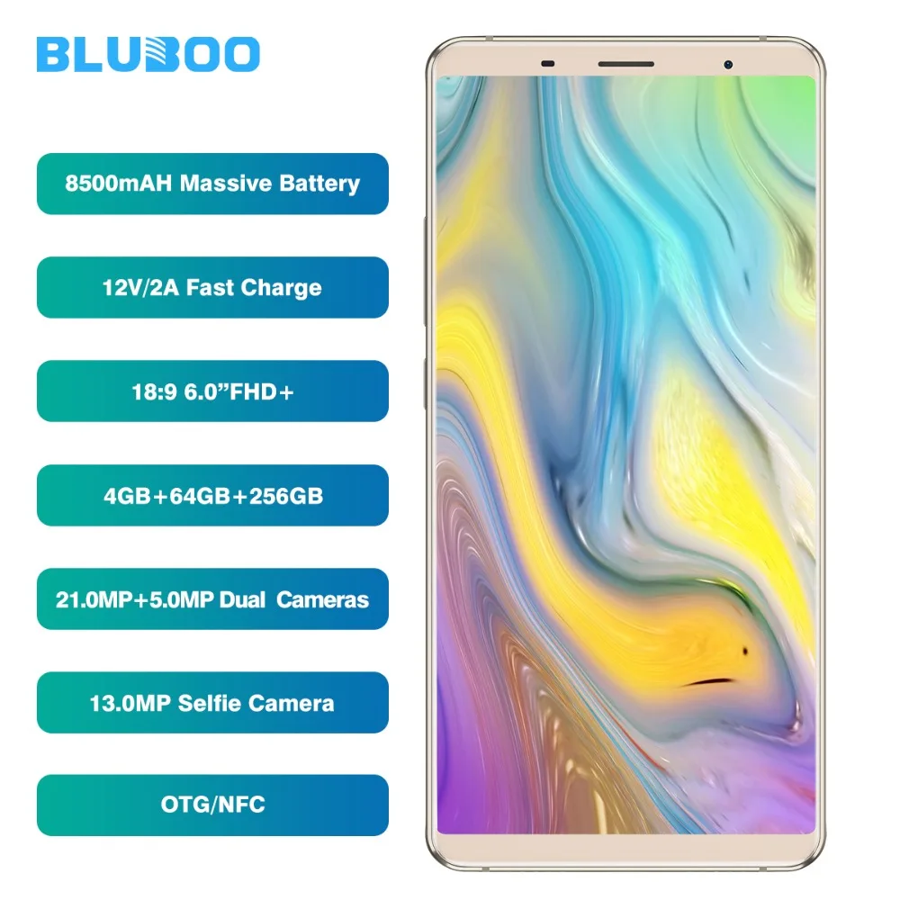 2018 BLUBOO S3 смартфон 8500 мАч 6 0 &quot18:9 4G + 64G MTK6750T Восьмиядерный face ID NFC двойные задние