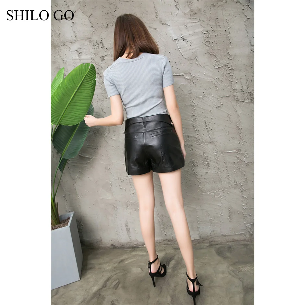 Кожаные шорты женские летние модные из овчины натуральной кожи с отворотом