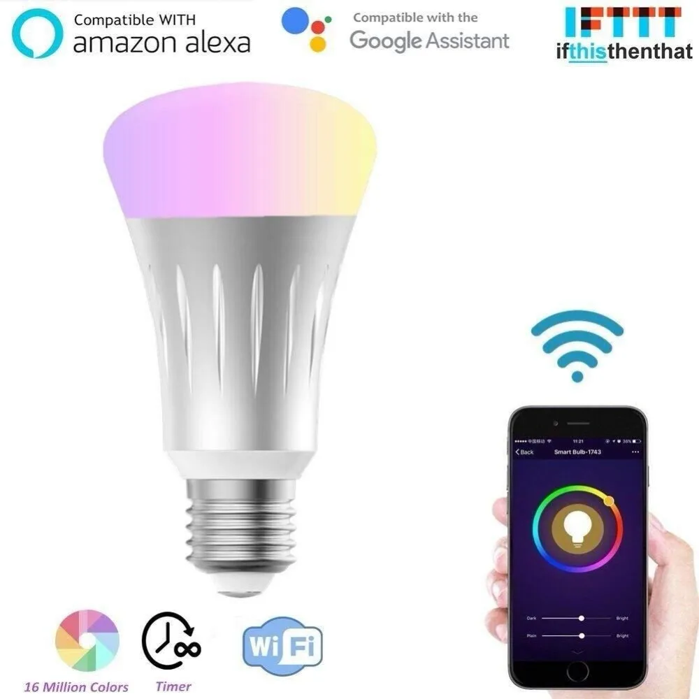 Умная лампа E27 WiFi лампочка эдисона совместима с Google Home & Alexa RGB Изменение цвета