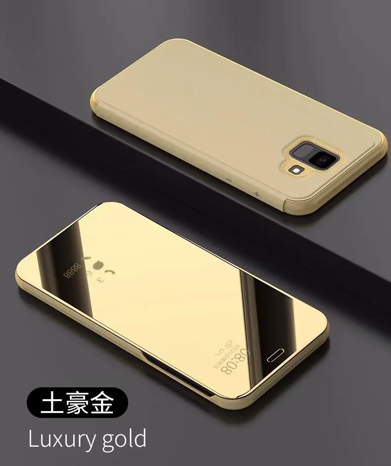 Золотой Зеркало заднего вида Смарт флип чехол для samsung Galaxy A6 A7 A8 A9 J4 J6 S8 S9 плюс J8 A600 J2 Core A5 J3 J5 J7 Neo S7 край - Цвет: Золотой