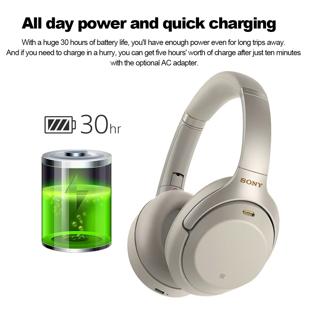 Беспроводные bluetooth-наушники SONY WH-1000XM3, накладная гарнитура, интеллектуальная шумоподавляющая NFC сенсорная панель, громкая связь