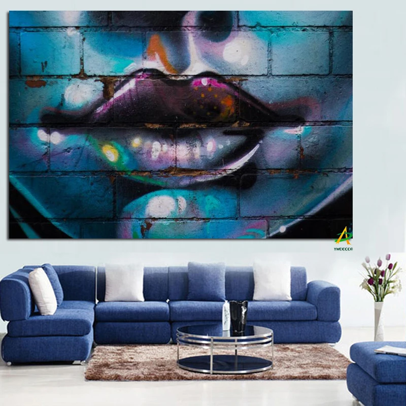 YWDECOR HD Печать Граффити искусство женские с красными сексуальными губами живопись