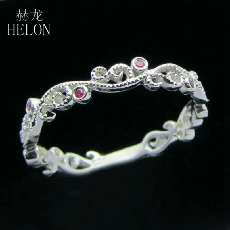 Кольцо HELON Gemstone Band MILGRAIN Pave из натурального рубина, серебро 925, обручальные кольца для женщин, ювелирные украшения