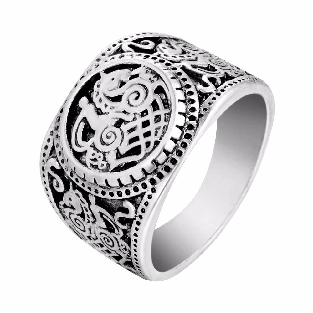 Picture Cxwind Slavic Men's Rings Kolovrat Pagan Jewelry Rune Signet Talisman Ring Norse Viking Jewelry for Men Punk Retro Bijoux sygnet - Цвет основного камня: Picture