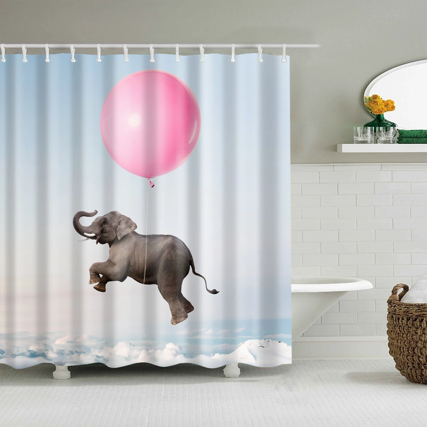 

Animals Cartoon Shower Curtain 3D Bath Single Printing Waterproof Polyester Decor Cortina de bano elephant bathroom Home