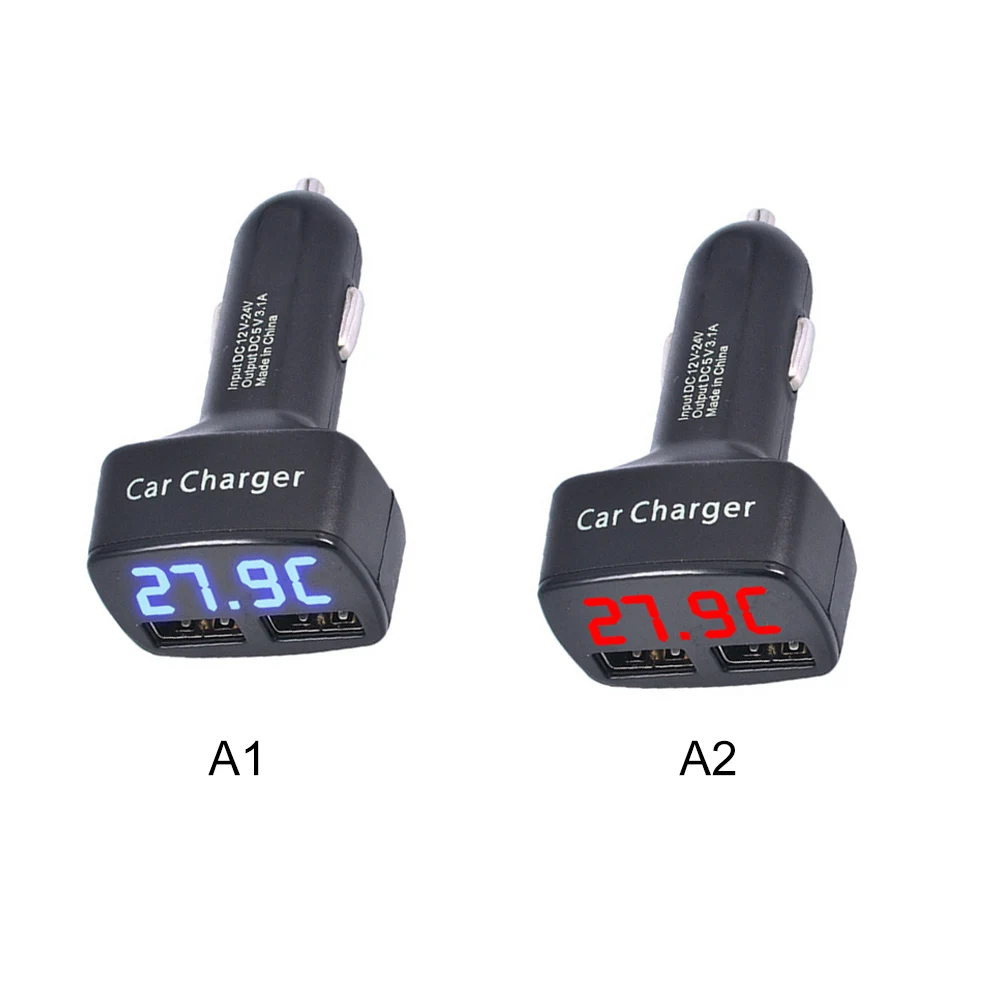 

LED Display Dual USB Car Charger 5V 3.1A Universal 4 in 1 with Voltage/temperature/Current Meter Tester Adapter Digital