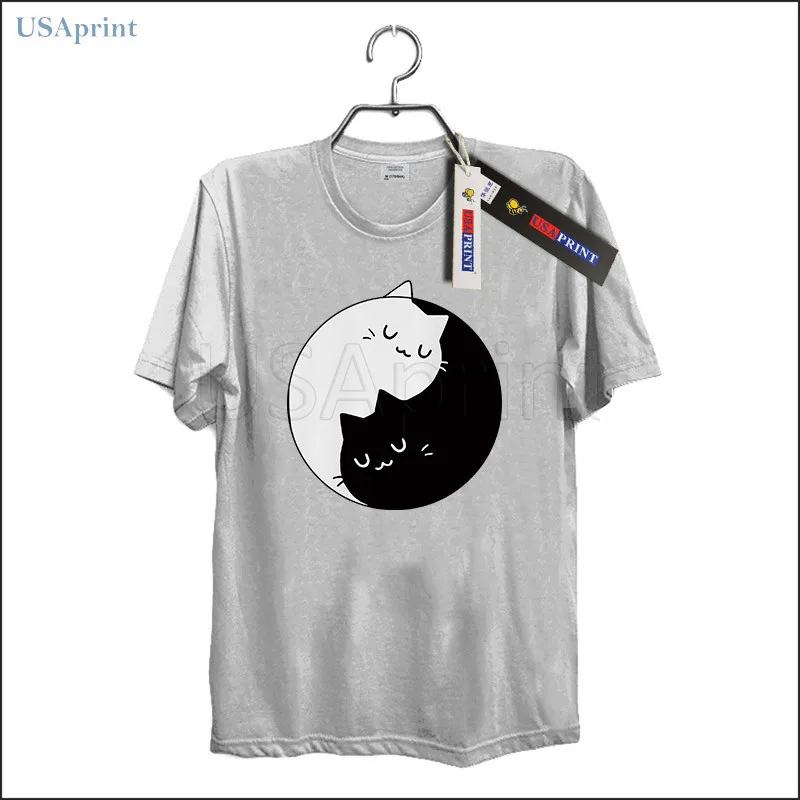 USAprint Hipster Clothing Men Yin Yang Cats T Shirts Funny Fit Cotton Tops Clothes Animal Art Tees Male Short Sleeve Summer | Футболки и