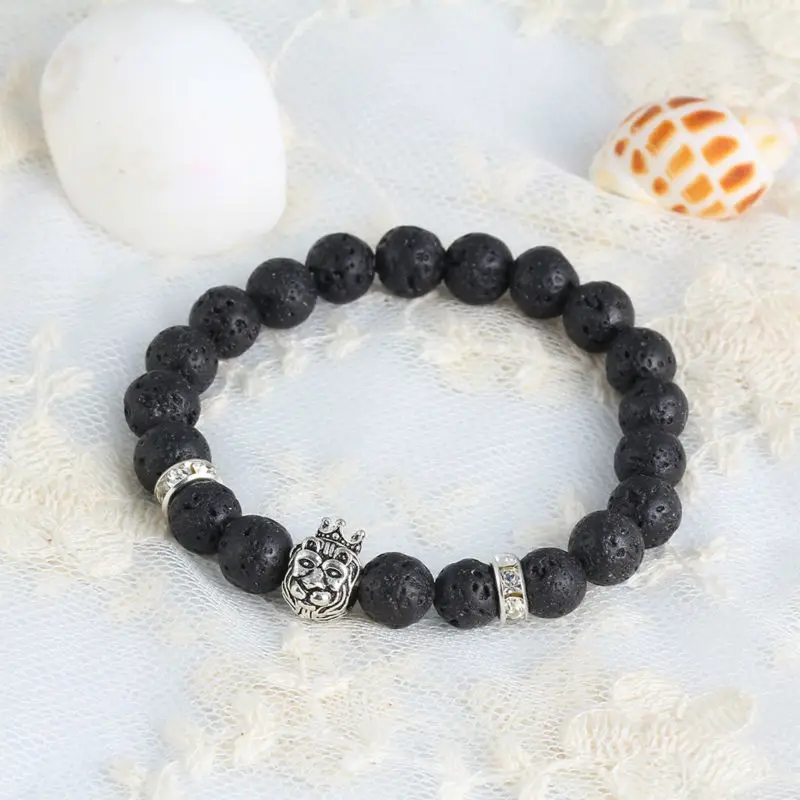 Natural Stones Silver Lion Charm Women Bracelets With Crown Crystal Accessories Men | Украшения и аксессуары
