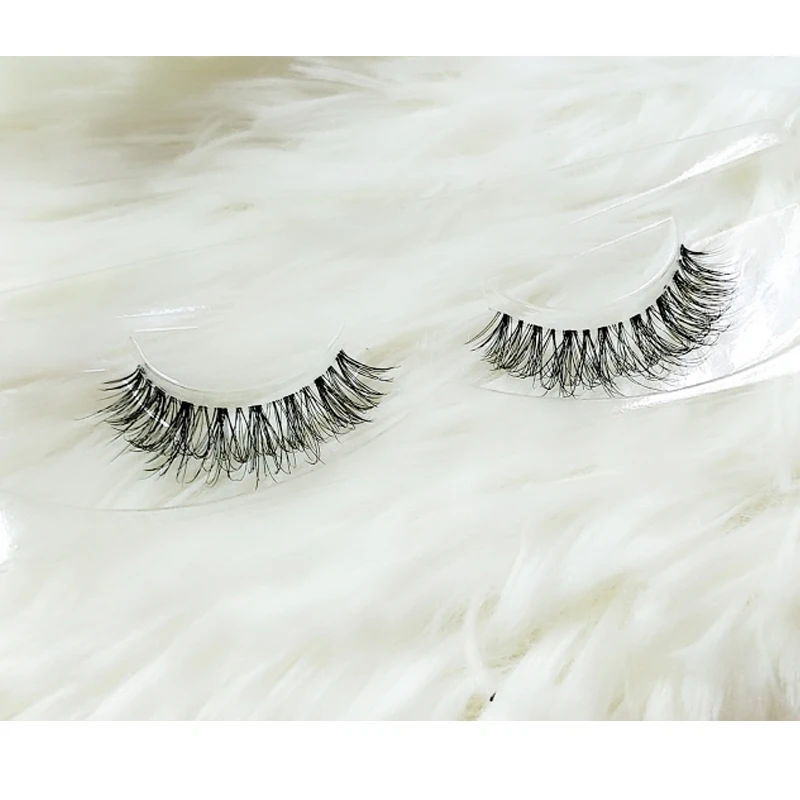 Transparent stem Mink Hair Eyelashes reusable Natural 3D Mink Messy Popular short False Eyelash Full Strip Eyelashes Extension