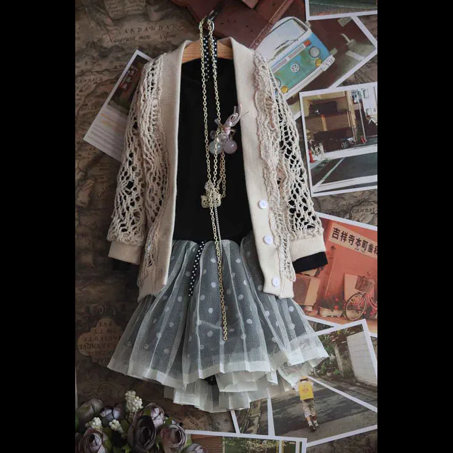 clothes set Bybrana BJD SD кукла комплект одежды Бежевый длинный кардиган топ+ черная футболка+ плиссированная юбка 1/2 1/3 1/4 - Цвет: clothes set
