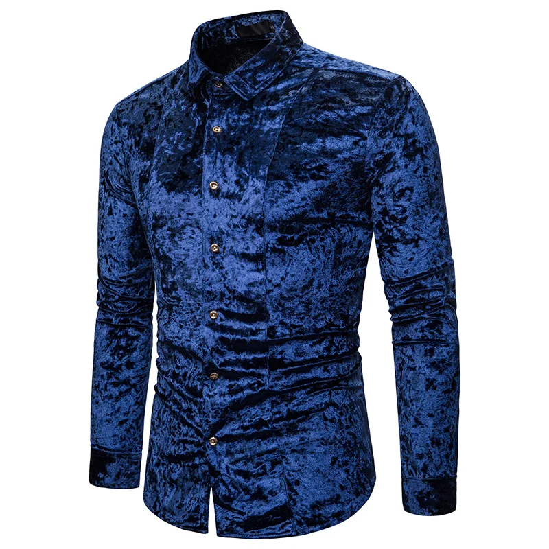 Весна Осень Chemise Homme мужские Рубашки повседневные приталенные Роскошные однотонные бархатные тонкие рубашки с длинным рукавом S-XXL