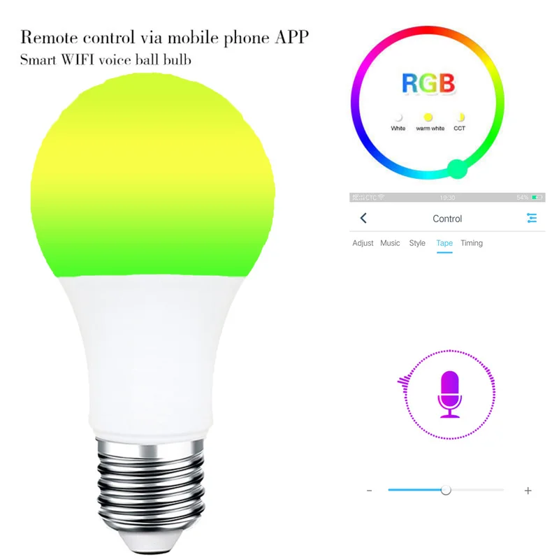 E27/B22 WiFi Smart Light Bulb Dimmable Multicolor Wake-Up Lights RGB LED Lamp Work with Alexa Google Assistant Remote Control |