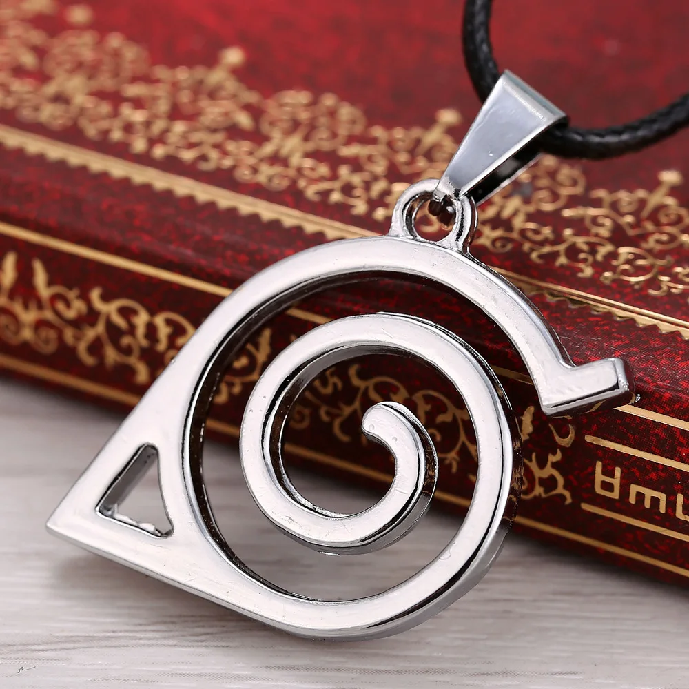 Наруто ожерелья и подвески мужские серебряные двойные полосы Konoha знак лист