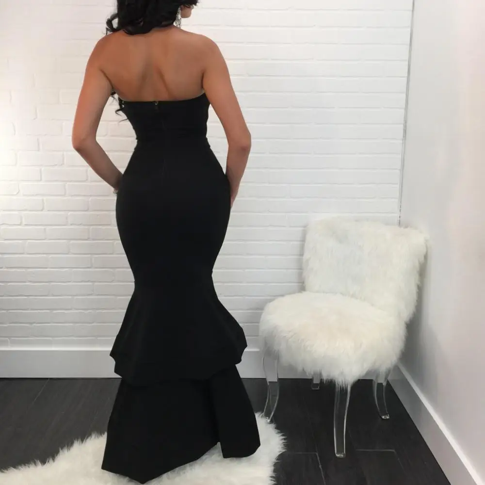

Hot Strapless Ruffles Layered Trumpet Maxi Long Party Dress Women Solid Wrap Patchwork Mermaid Dress Sensual Club Bodycon