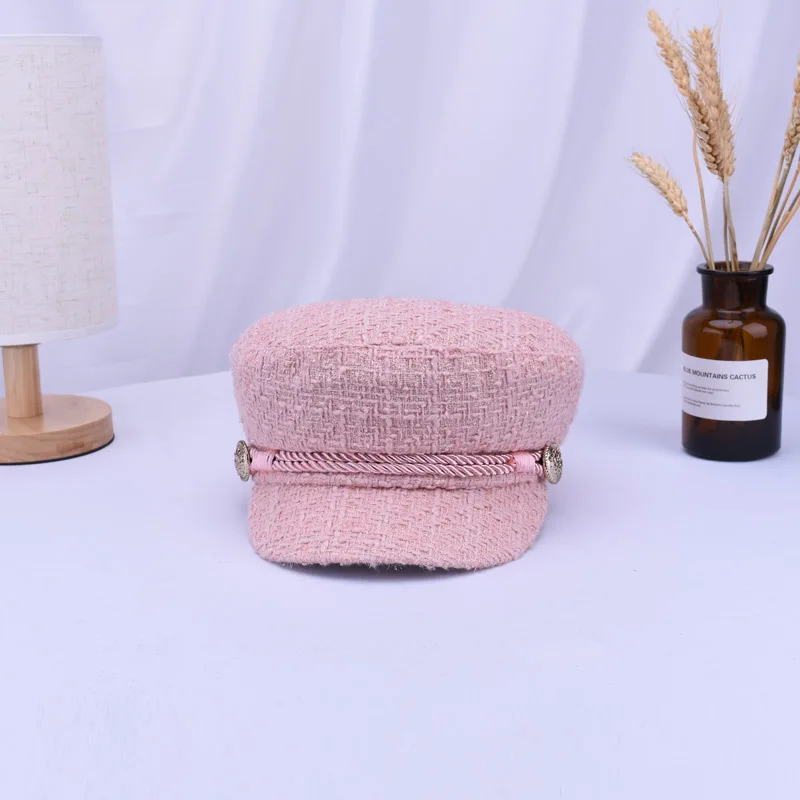 pink Зимняя шерстяная фетровая шляпа, элегантный винтажный женский берет, Повседневная теплая Новинка, восьмиугольная кепка, сохраняющая тепло - Цвет: pink