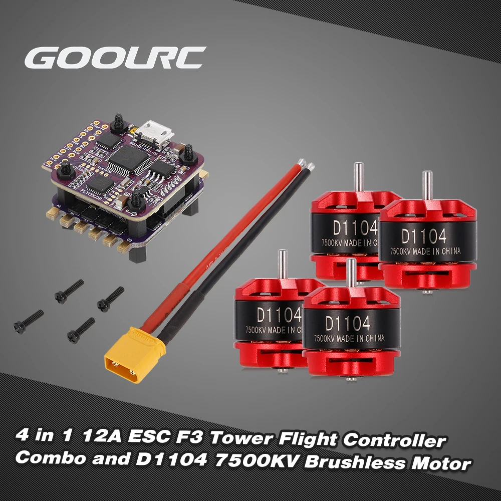 GoolRC 4 в 1 12A ESC F3 Контроллер полета башни Combo & D1104 7500KV бесщеточный двигатель для 80 90 100