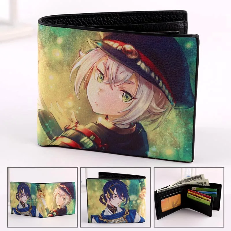 Аниме кожаный бумажник цельнокроеное черное Butler Sword Art Online Pokemon Rem кошелек с изображением Аниме Короткие Складные держатели Слои сумка с персонажем мультфильма - Color: Touken Ranbu Online