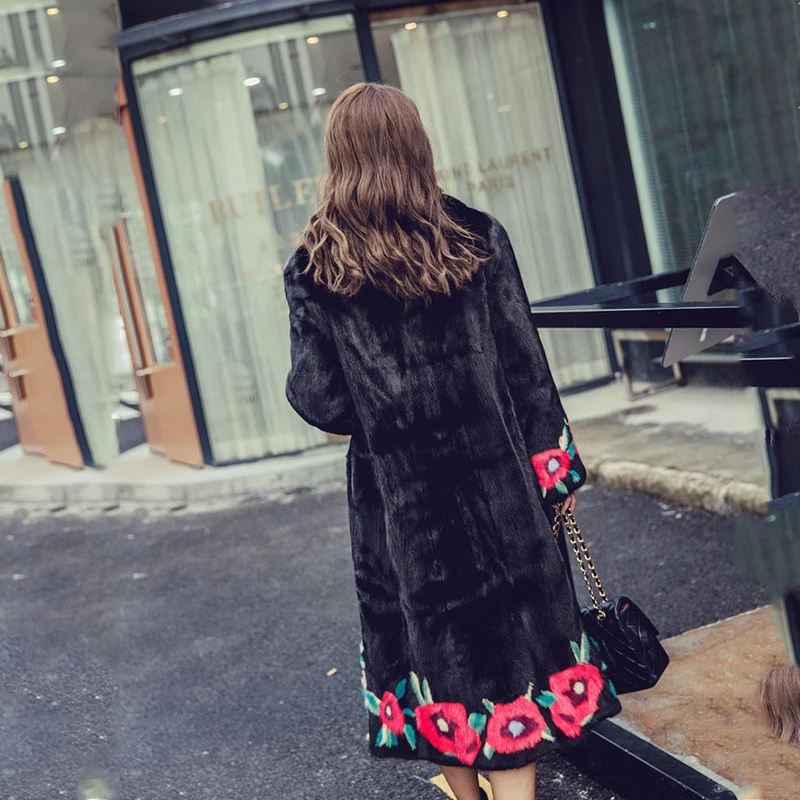 LVCHI female length noble winter Customizable Fur coat mink fur jacket stylish 3D floral new women thick maxi real mink coats