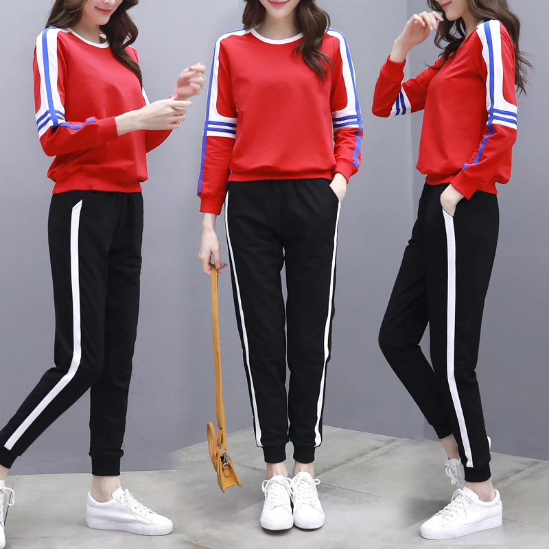 Свитер с круглым вырезом + шаровары женский костюм весна-осень 2019 Корейская