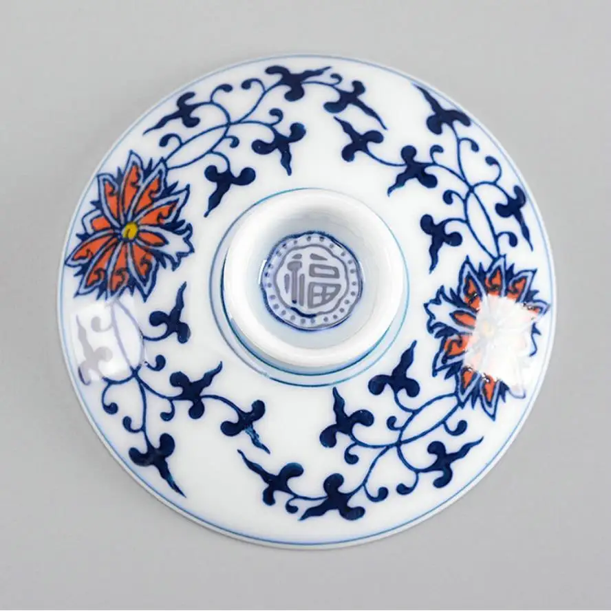 &quotKing Tea Mall&quot синий и белый фарфор Twining Lotus Gaiwan для китайского чая Gongfu Chadao чайные
