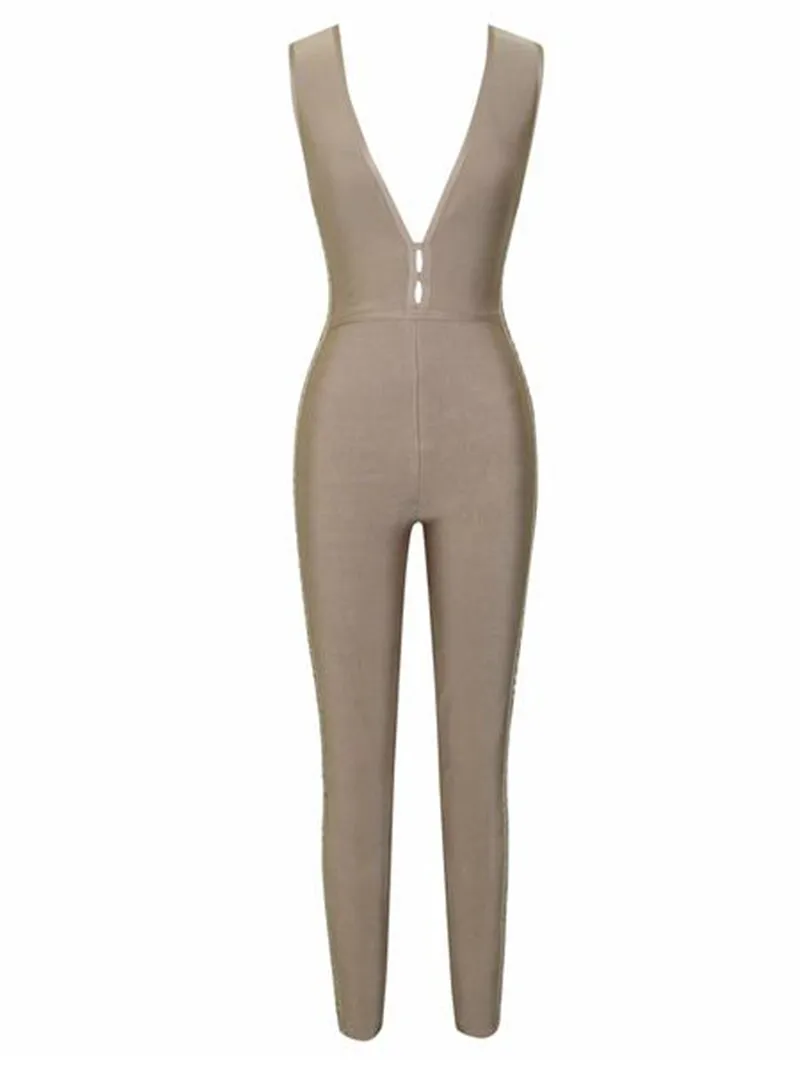 New Arrival V-Neck Lace Up Sleeveless Bodycon Celebrity Women Rompers Bandage Jumpsuit Party Clothing | Женская одежда