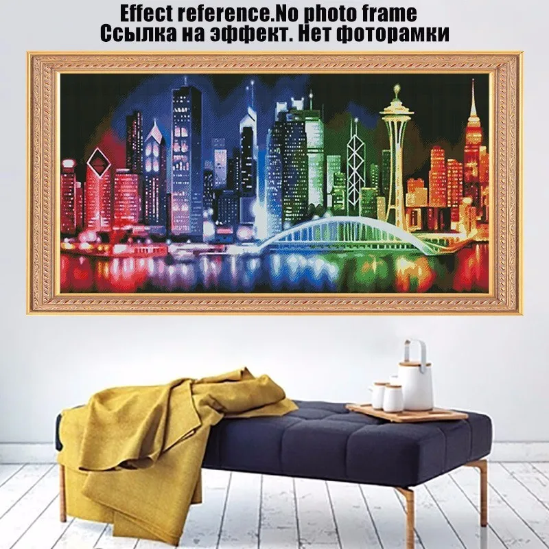 5D DIY Алмазная вышивка в квадратном стиле, пейзаж, стразы, яркий свет, большой город, алмазная живопись, вышивка крестиком, Декор