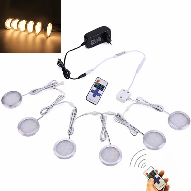 Linkable Under Cabinet LED Lighting 12V Dimmable Puck Lights with Wireless RF Remote Control Power Adapter for Kitchen | Лампы и