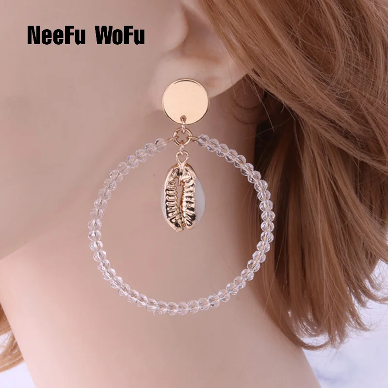 NeeFu WoFu коралловые серьги в виде ракушек для женщин богемные с кристаллами