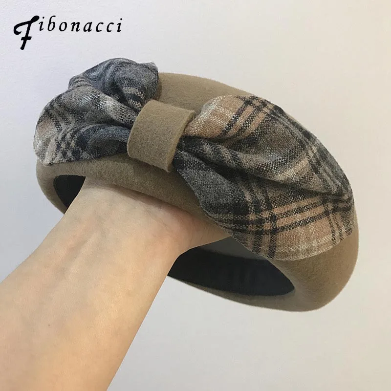 

Fibonacci Winter Beret Hats For Women Wool Fedora Hat Elegant Ladies Retro Bow Travel Fashion Felt Hat Wild British Fedoras