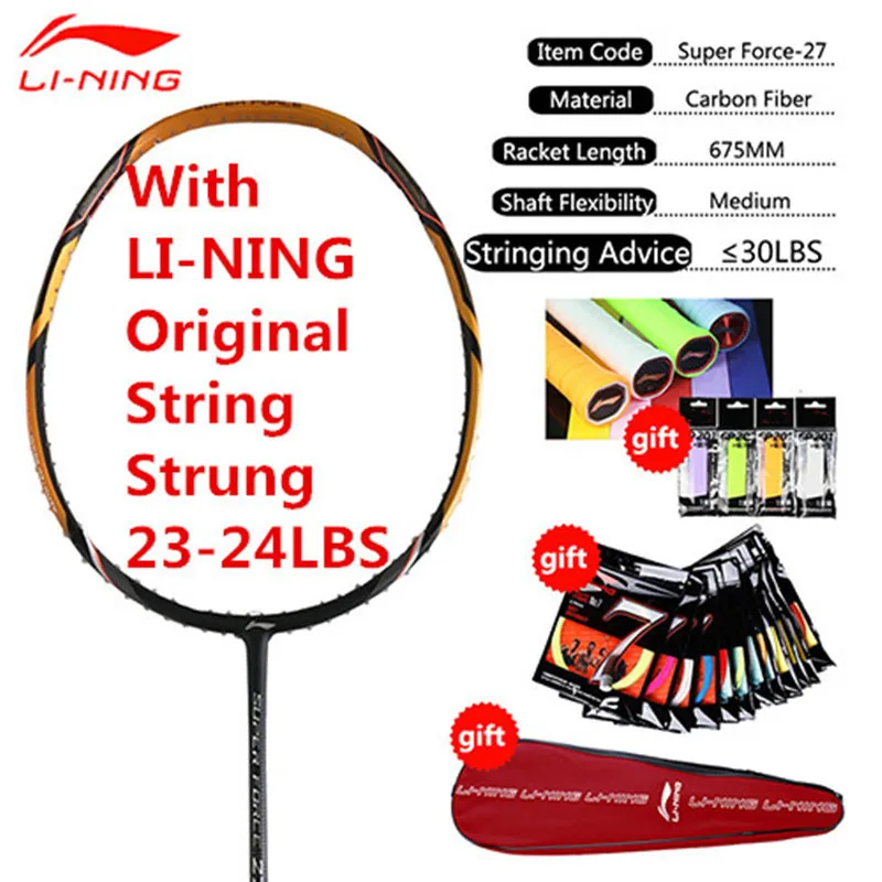 Оригинальные профессиональные ракетки для бадминтона Li-Ning, 1 шт., высококачественные ракетки для бадминтона с завязками и овергрипами L999OLB - Цвет: AYPM222-1Strung
