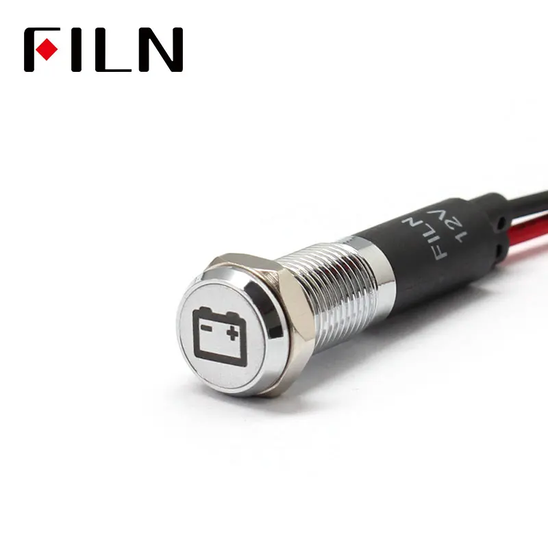 FILN 8 мм Приборная панель автомобиля батарея флаг неисправности символ led красный желтый белый синий зеленый 12 В светодиодный индикатор светильник с кабелем 20 см