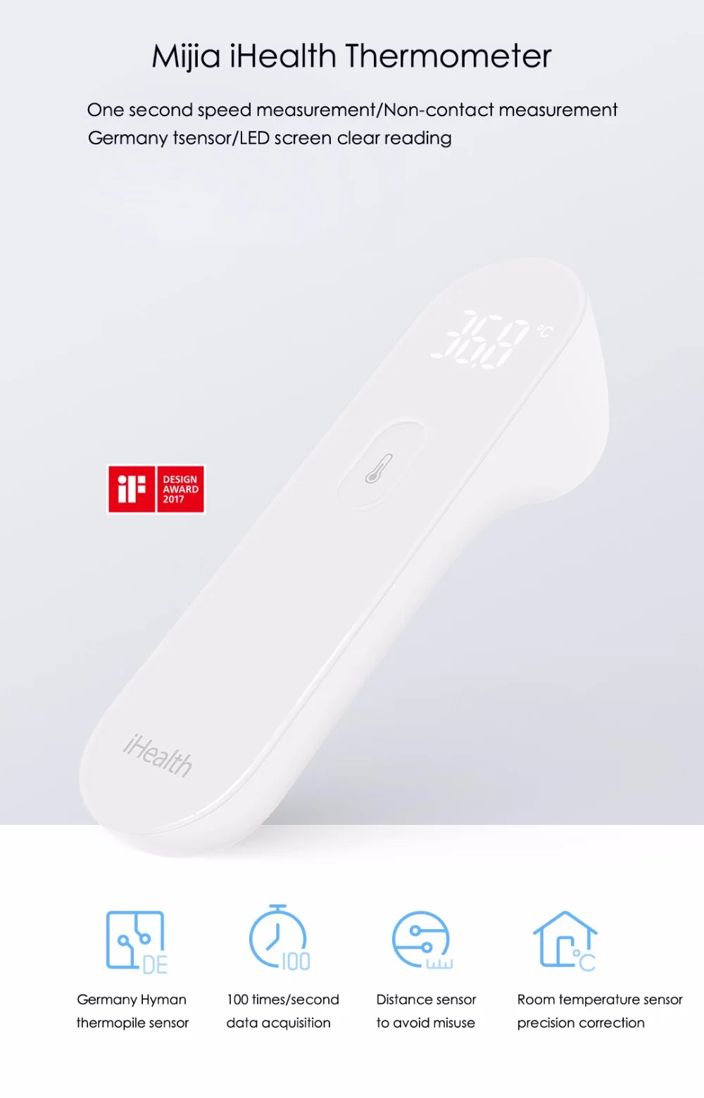 Xiaomi IHealth цифровой термометр Fever инфракрасный Детский термометр бесконтактный лоб Быстрый температурный тестер
