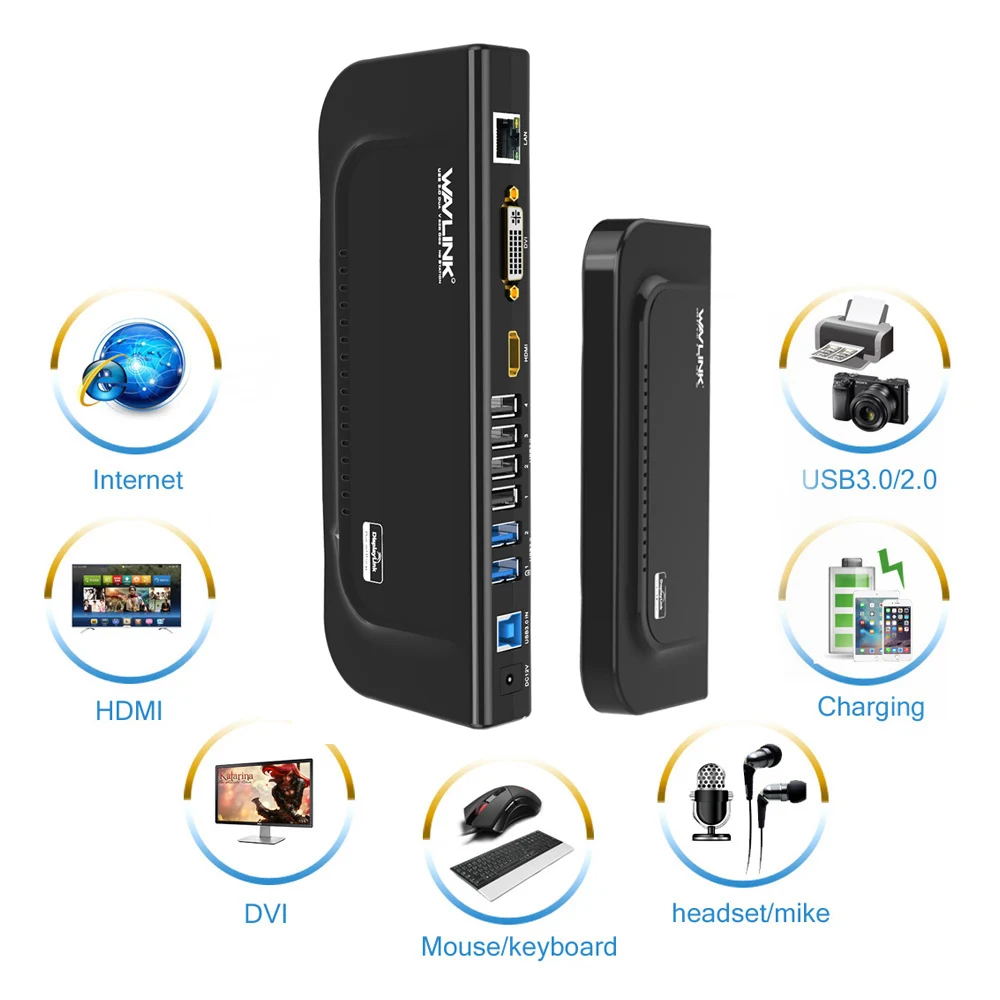 Wavlink 6 портов USB Универсальная док-станция USB3.0 двойной дисплей алюминиевый с