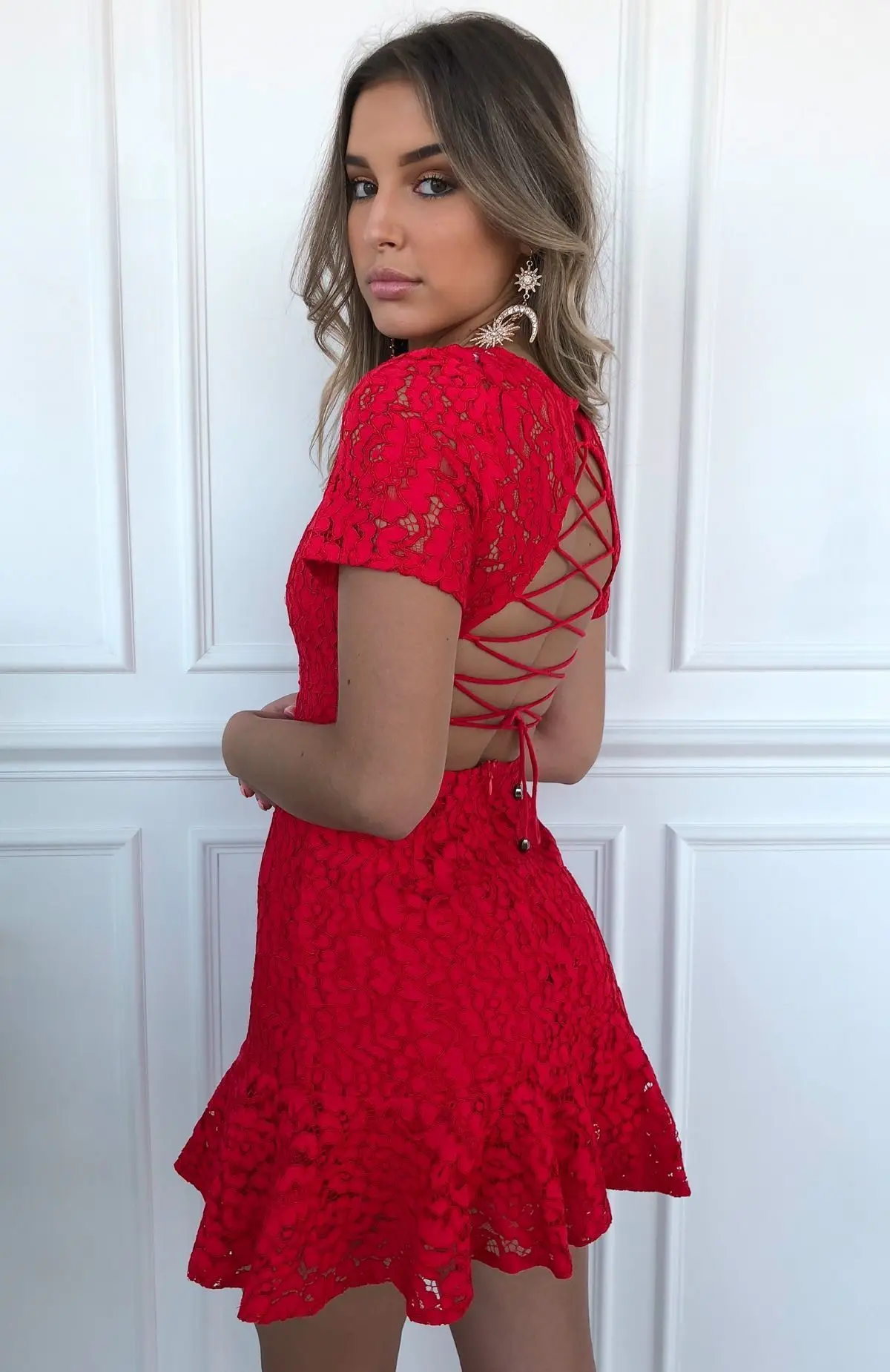 NATTEMAID Hollow Out Floral Guipure Lace Dresses Elegant Modern Lady Casual Mini White Dress Women Summer Bandage Dress