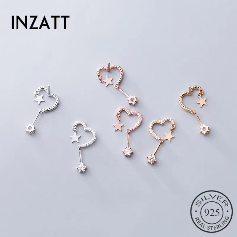 INZATT, настоящее 925 пробы, циркониевые серьги-гвоздики в форме сердца, модные женские вечерние серьги, милые ювелирные украшения, аксессуары, подарок