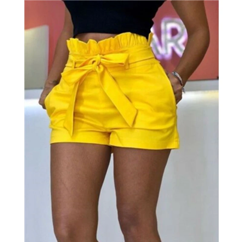 Женские повседневные шорты со шнуровкой на талии хлопковые ярких цветов с поясом