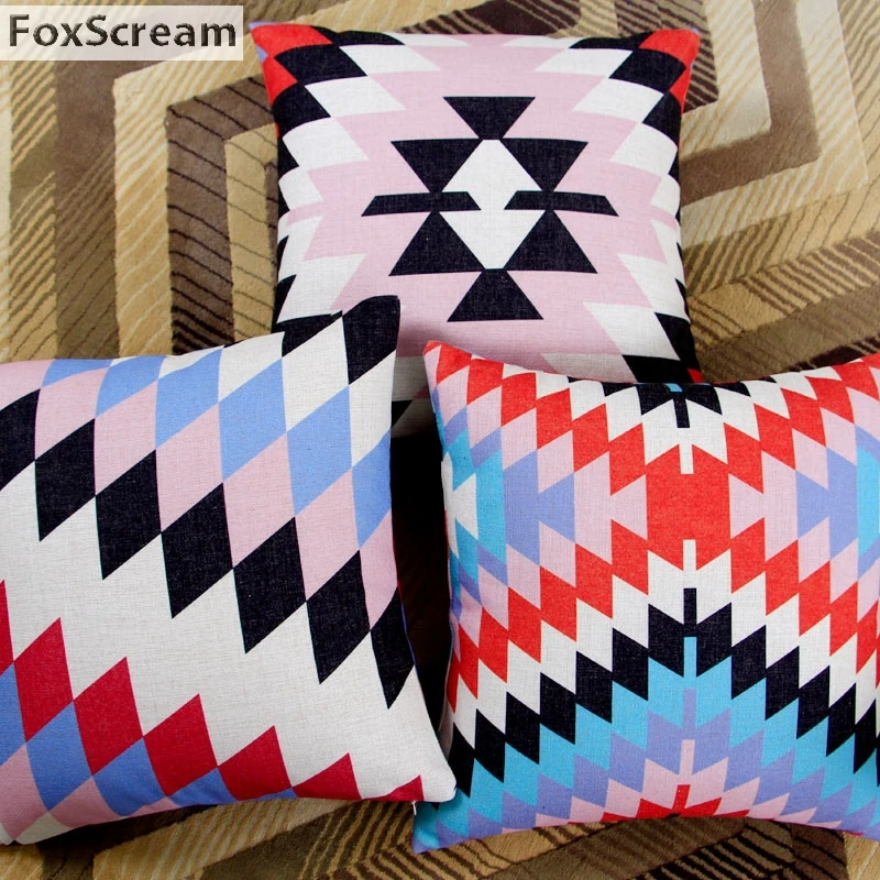 Геометрический декоративный чехол для диванных подушек красно-серый подушки