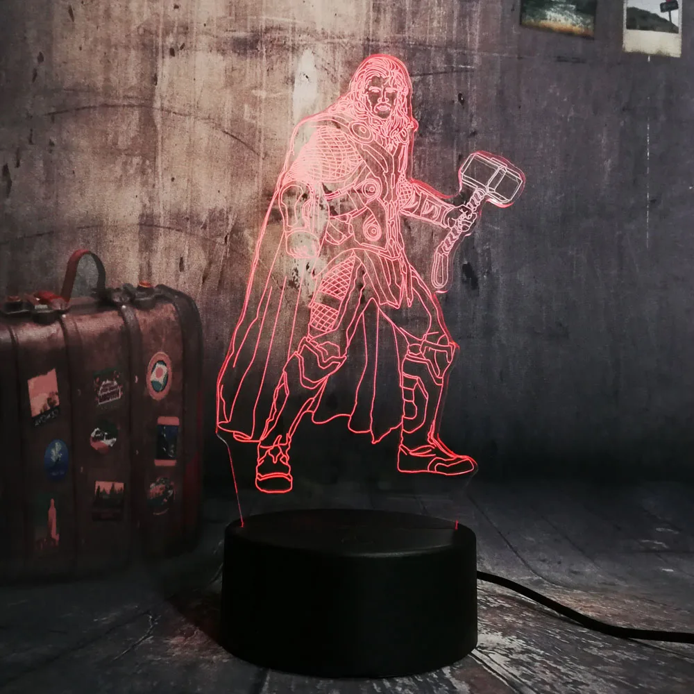 Марвел Тор Прохладный Super Hero цветная(RGB) 3D светодиодный Ночной светильник Настольная лампа многоцветный RGB лампы Рождественский Декор для дома подарок для детей игрушка новизны