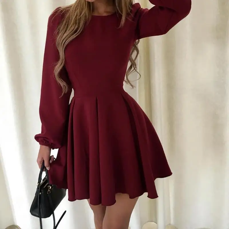 Новое модное платье Милая плиссированная Vestidos 2018 короткие Длинные рукава цвет