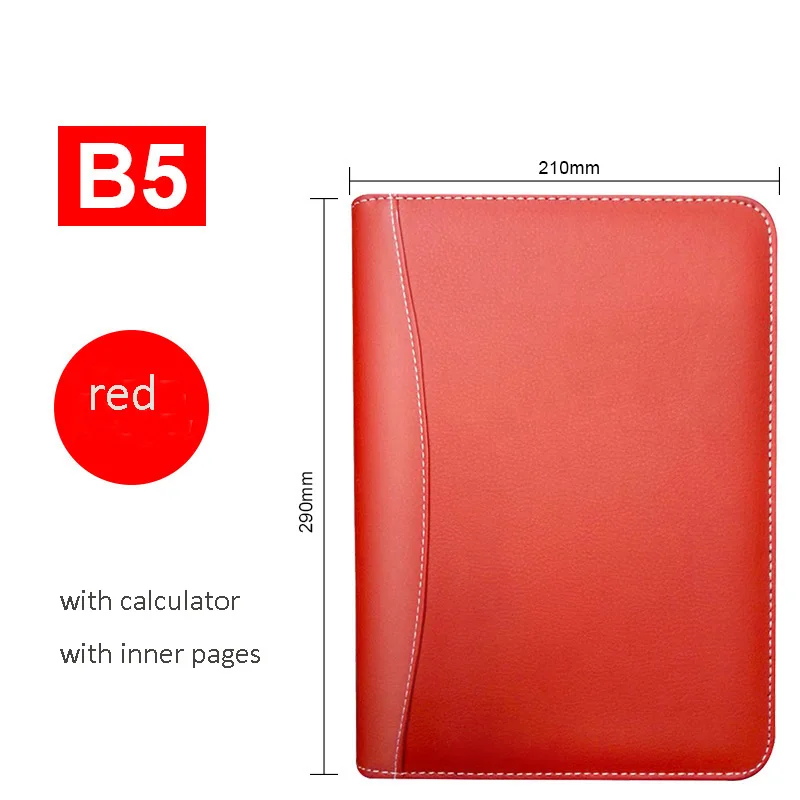 B5 red A6, A5, B5, блокнот для путешествий из искусственной кожи, ежедневник, ежедневник, ежедневная заметка, блокнот, блокнот, на молнии, с 6 кольцами, в подарок, 1086B - Цвет: B5 red
