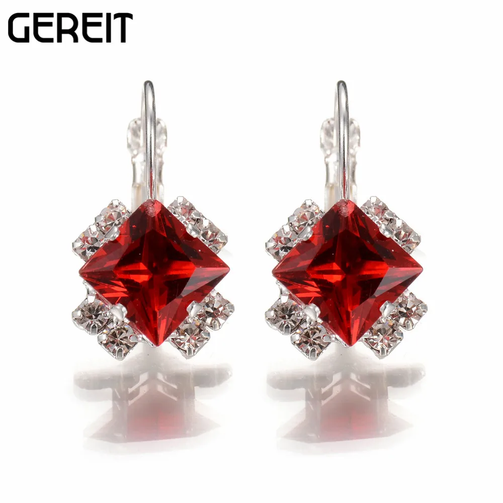 GEREIT Geometric Square Austrian Crystal Hoop Earrings Vintage Silver Statement For Women Cheap Small Boho Brincos 2018 | Украшения и