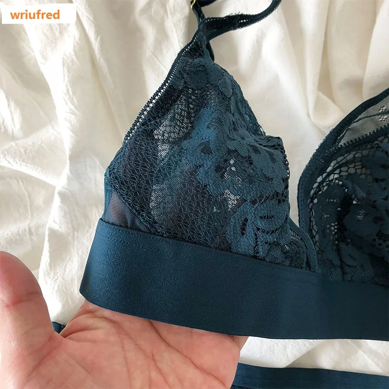 Wriufred, треугольная чашка, нижнее белье, наборы размера плюс, без косточек, комплект с бюстгальтером, сетка, перспективное нижнее белье, сексуальный кружевной бюстгальтер, комплекты трусов