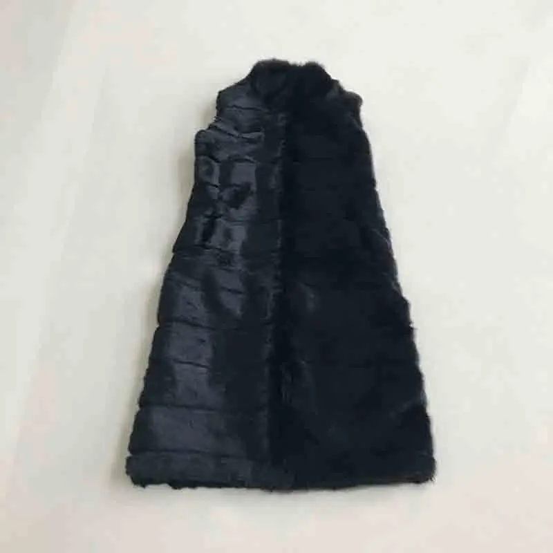 Black Воротник-мандарин, натуральный, хорошее качество, жилет из натурального меха с вырезом, длинный, на заказ, большой размер 6XL с карманом, бренд, мех sr448 - Цвет: Black