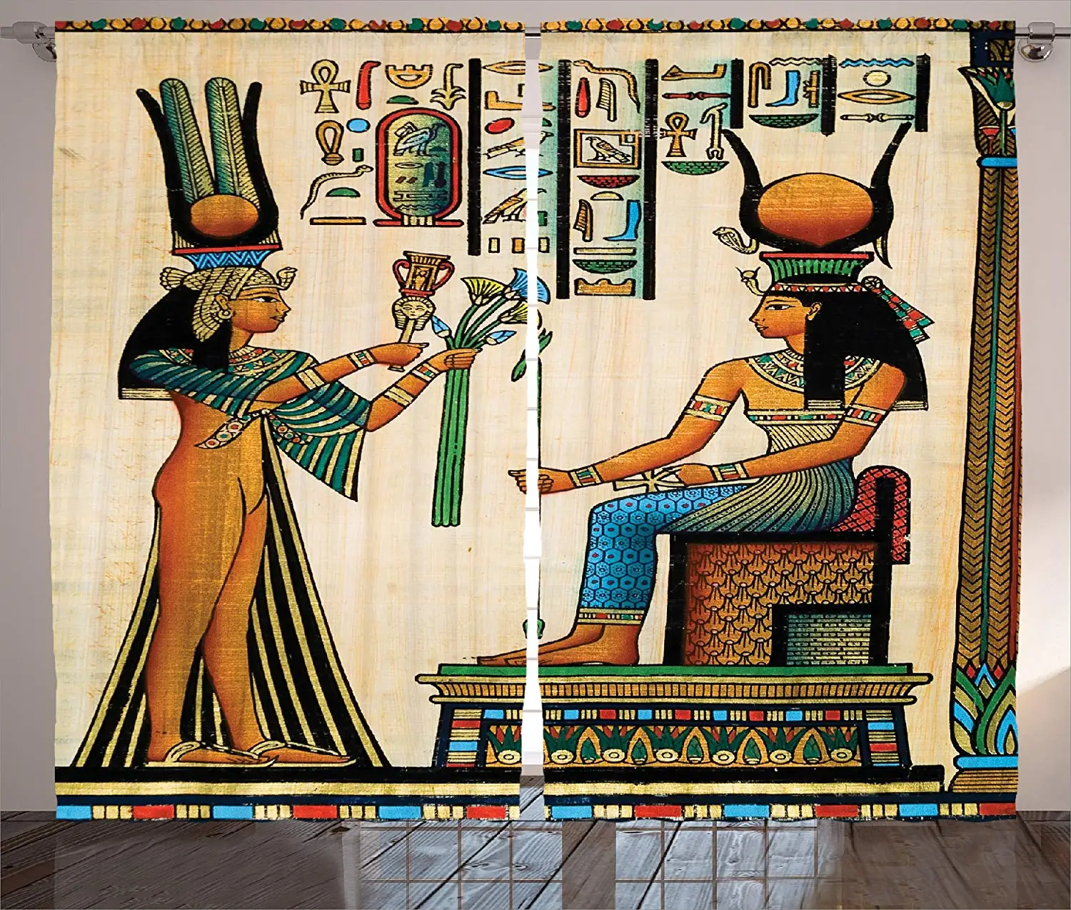 Фото Египетский декор занавески старый папирус изображение королевы Нефертари с(China)