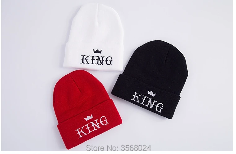 Облегающие шапки KING QUEEN красные зимние теплые вязаные для взрослых и детей